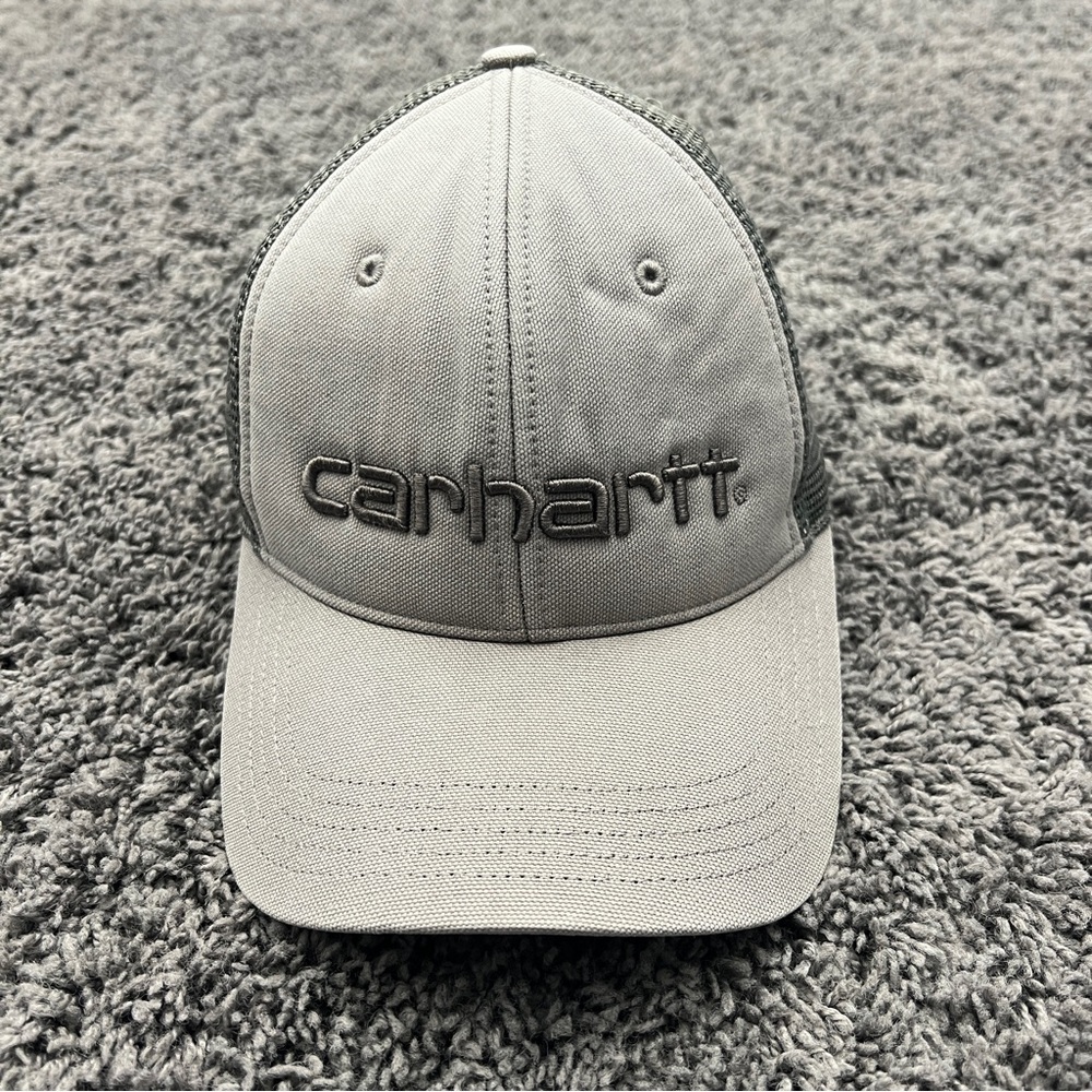 Carhartt Hat Men's OSFA Canvas Mesh Back Logo Graphic Cap Gray Black SnapBack